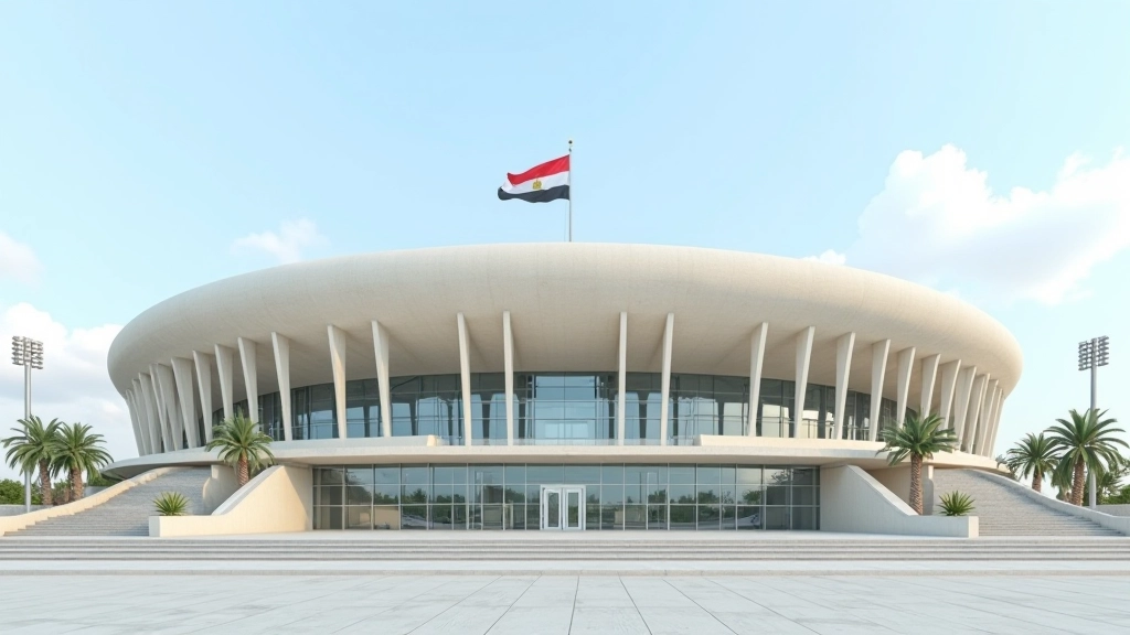 استاد القاهرة الرياضي من الخارج مع العلم المصري