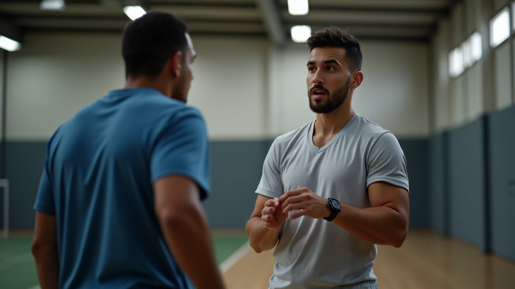 مدرب كرة يد يعطي تعليمات تفصيلية للاعب شاب