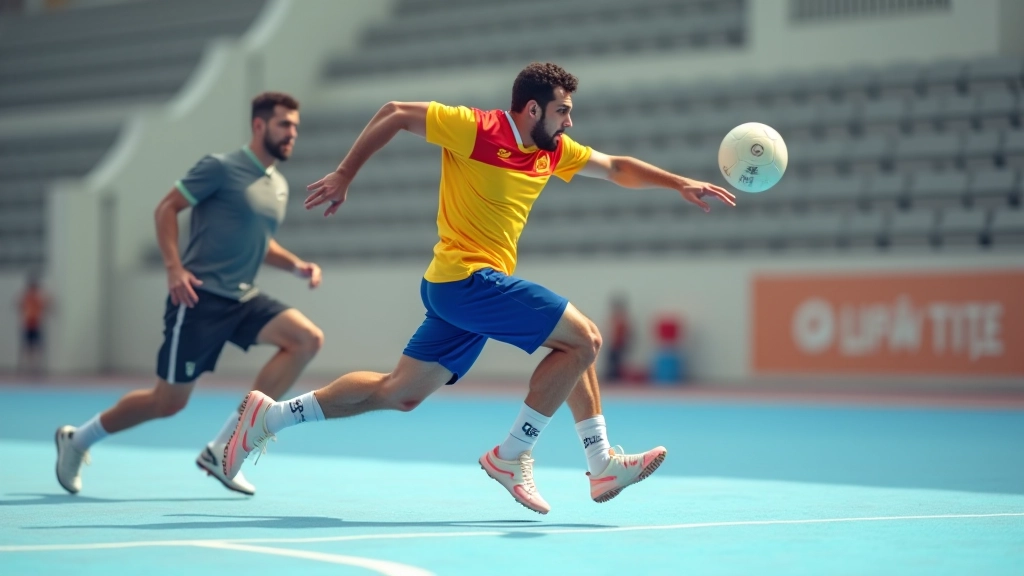 لاعب كرة يد يقوم بهجمة مرتدة سريعة ضد الحارس