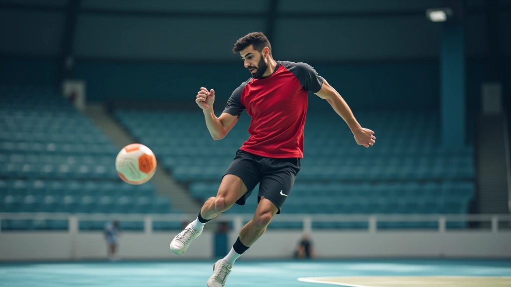 لاعب كرة يد يقفز لإطلاق كرة قوية بدقة عالية