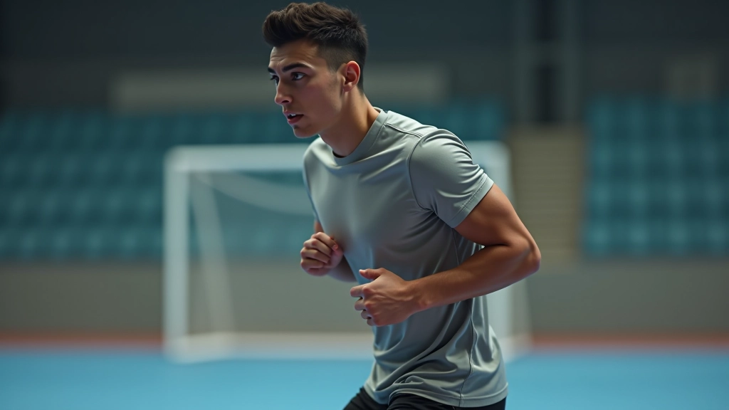 لاعب يقذف كرة اليد من خط 9 أمتار مع تركيز تام